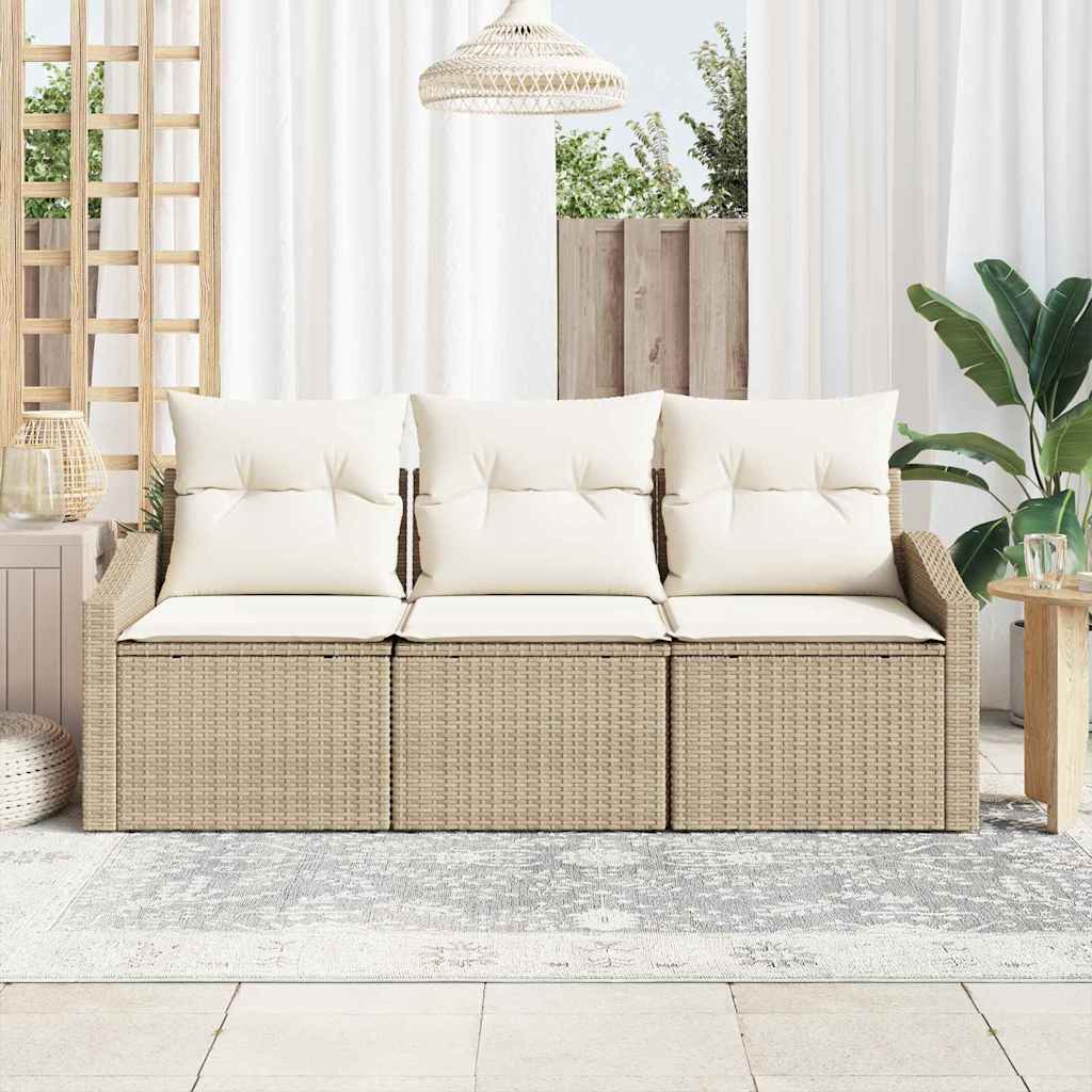 Garten-Sofa-Set mit Kissen mit Speicher 3 pcs Beige und Creme